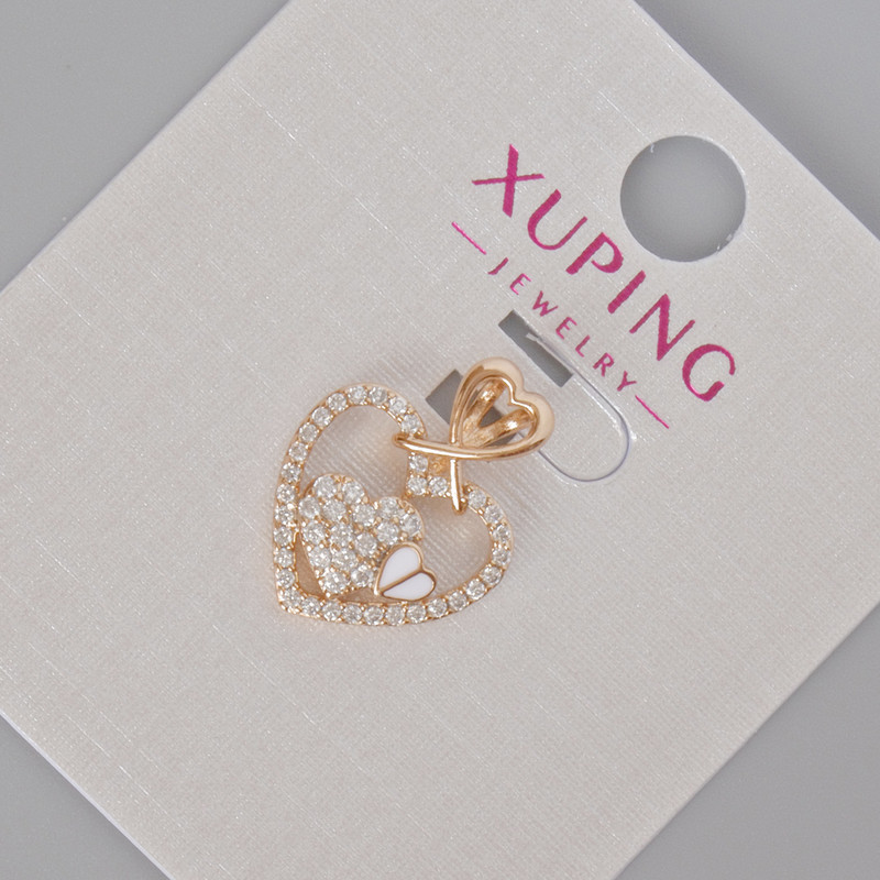 Wisiorek Xuping „Serce” z białymi kryształami i białą emalią, średnica 18×14 mm ± Pozłacanie 18K