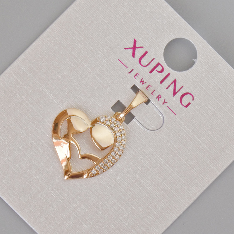 Wisiorek Xuping «Serce» z białymi kryształami, średnica 24x16 mm, Pozłacanie 18K