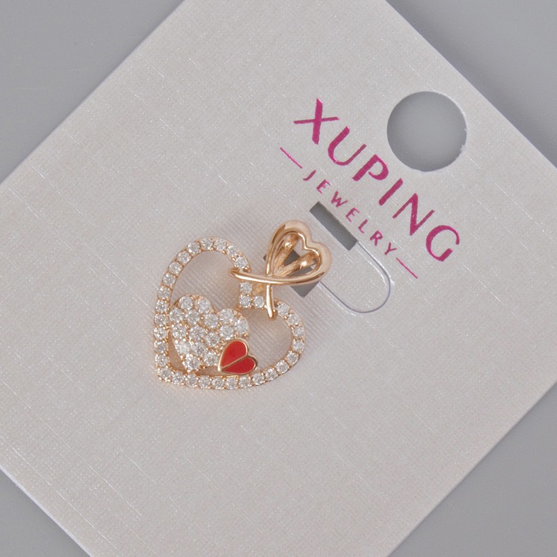 Wisiorek Xuping „Serce” z białymi cyrkoniami i czerwonej emalii, średnica 18×14 mm, Pozłacanie 18K