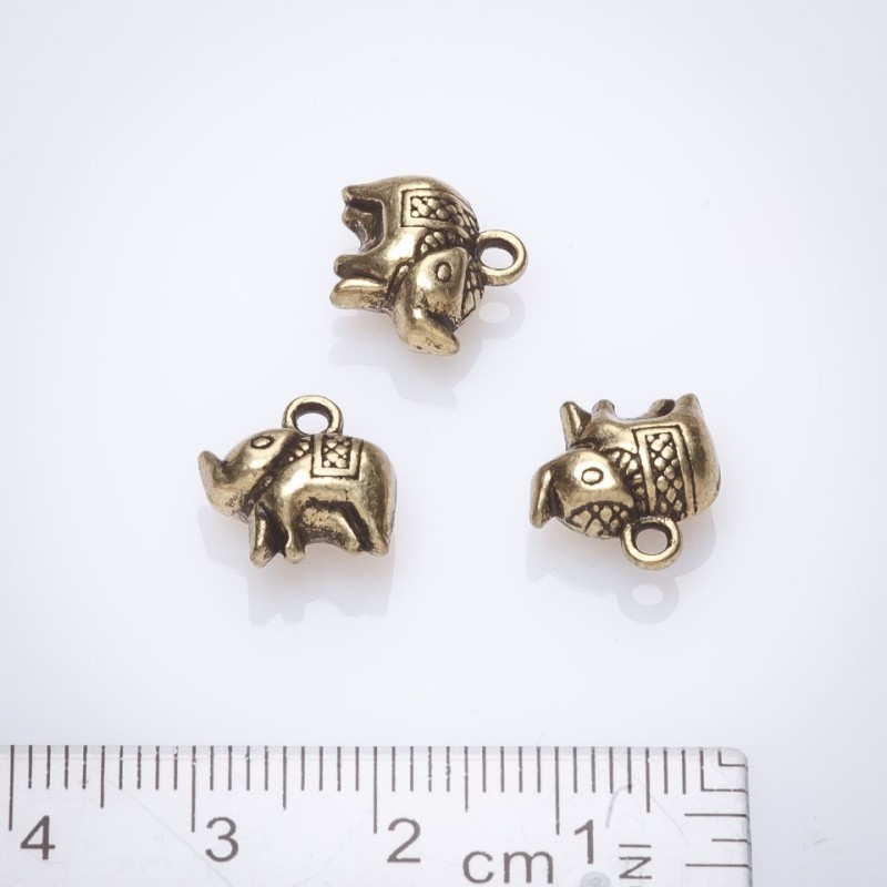 Zawieszka – wisiorek Słoń 10 mm, kolor brązowy, fason 20 g, zestaw 11 sztuk