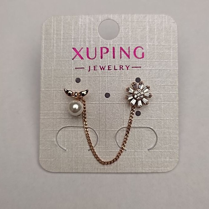 Kolczyki sztyfty kulkowe Xuping, pozłacane 18K, z białymi kryształami i koralikiem, średnica ok. 8 mm, długość ok. 6 cm