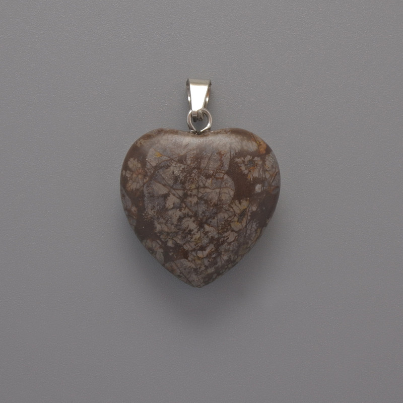 Wisiorek w kształcie serca z jaspisem, średnica 20×20×6 mm, długość 28 mm