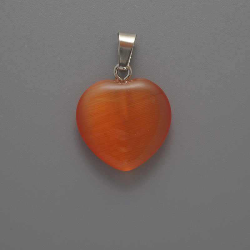 Wisiorek Serce z kocim okiem pomarańczowy, średnica 20×20×5 mm ±, długość 26 mm ±