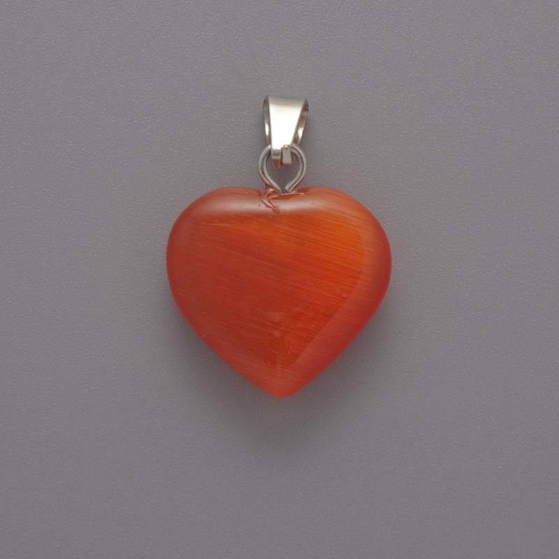 Wisiorek «Serce» z kamienia kociego oka pomarańczowy, średnica 15×16×5 mm, długość 23 mm