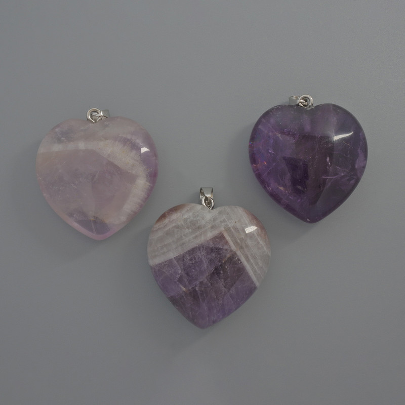 Wisiorek Serce z ametystu, średnica 30×30×12 mm, długość 36 mm