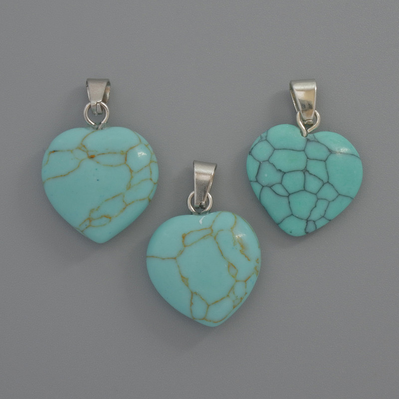 Wisiorek Serce Turkusa, średnica 15×15×6 mm, długość 23 mm