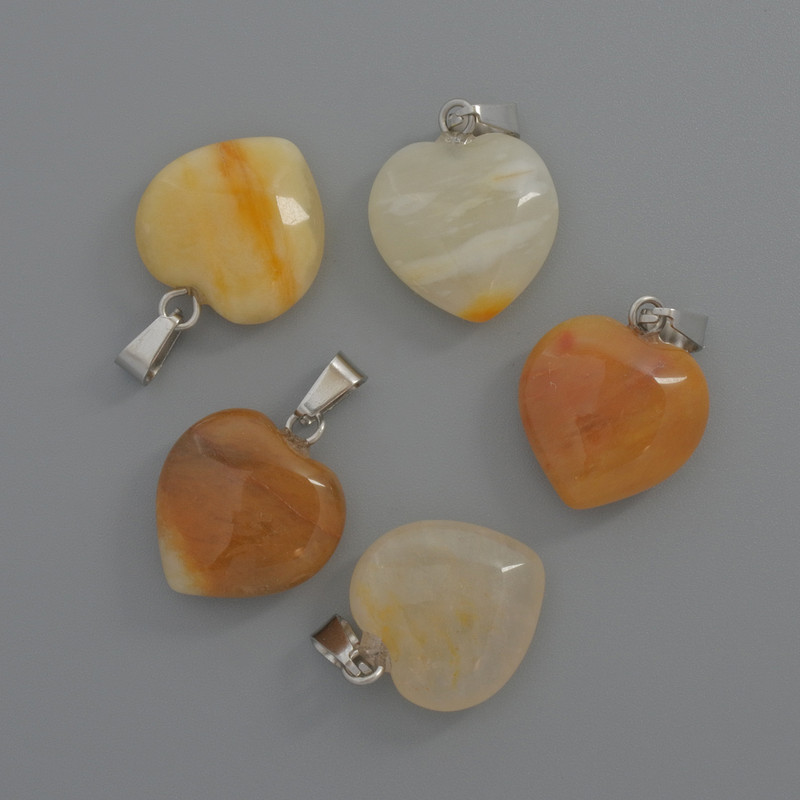 Wisiorek Serce z żółtego agatu, średnica 15×15×6 mm, długość 23 mm