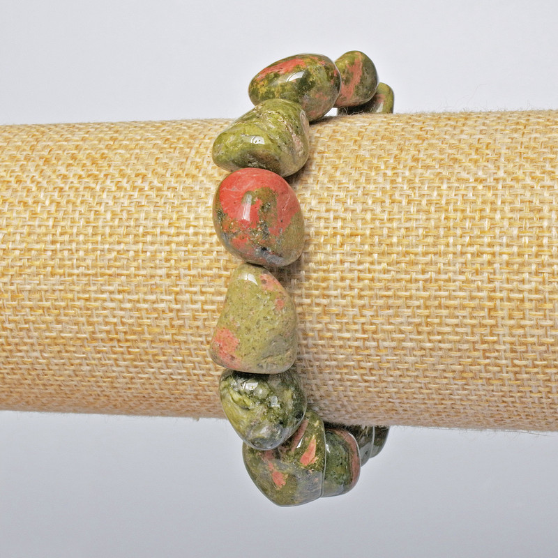 Bransoletka z jaspisu heliotropowego, fasetowana — średnica 14×17 mm, długość 18 cm, elastyczna