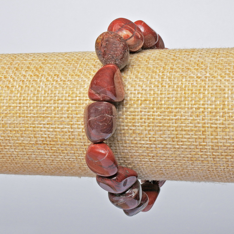 Bransoletka z czerwonej jaspisu – naturalny kamień, fasetowana, średnica 12×14 mm, długość 18 cm (rozciągliwa)
