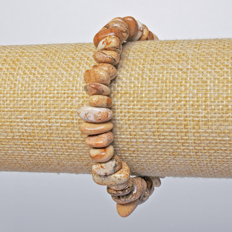 Bransoletka z pejzażowego jaspisu, naturalny kamień, fasetowane koraliki, średnica 12×5 mm, długość 18 cm (rozciągana)