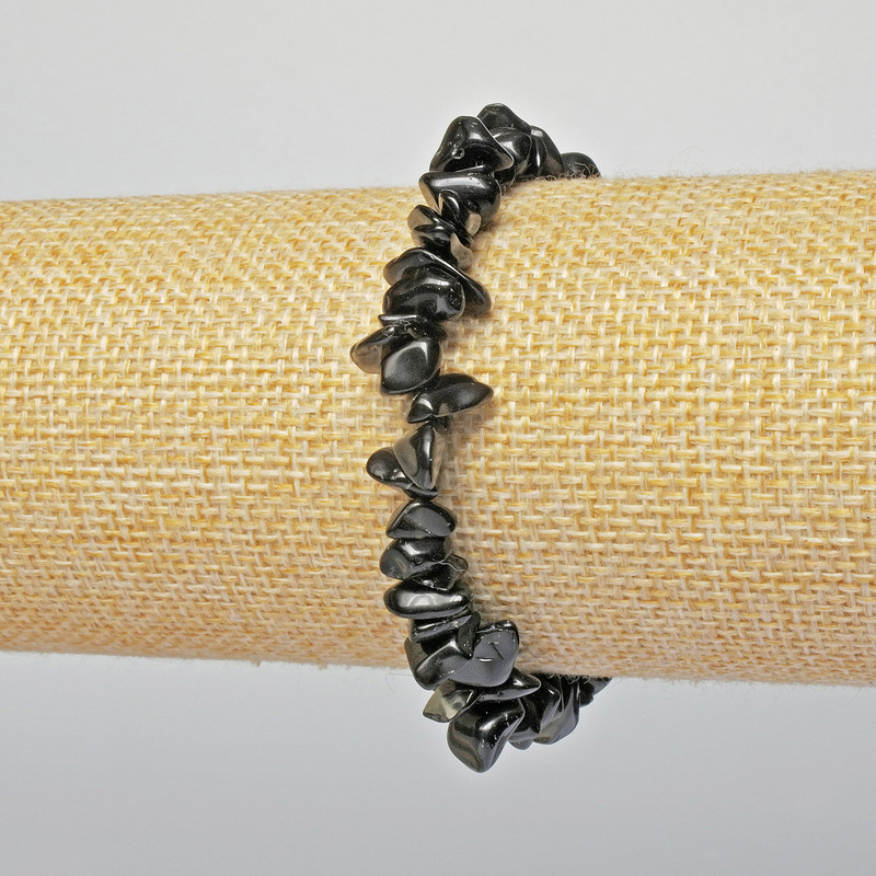Bransoletka z czarnego agatu, naturalny kamień – drobiny, średnica 7x3 mm, długość 18 cm (rozciągliwa)