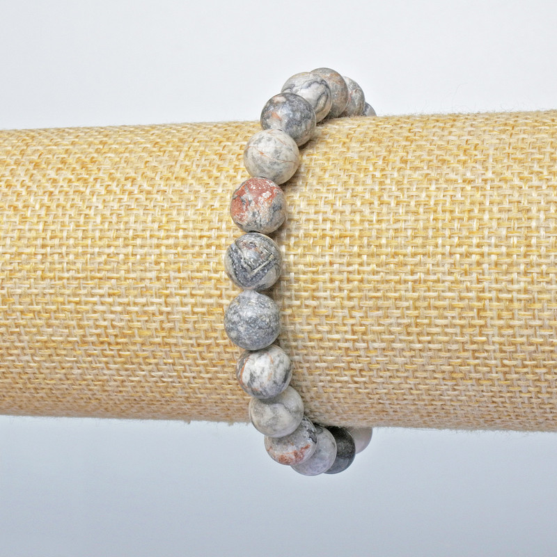 Bransoletka z jaspisu oceanicznego szarego (prasowane) gładkie kuleczki, średnica 8,5 mm ±, długość 18 cm ± (rozciągliwa)