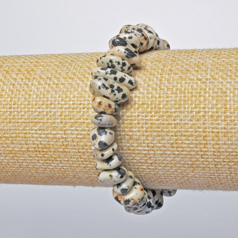 Bransoletka z jaspisu dalmatyńskiego, naturalny kamień – kuleczki o średnicy 11×5 mm, długość 18 cm, elastyczna