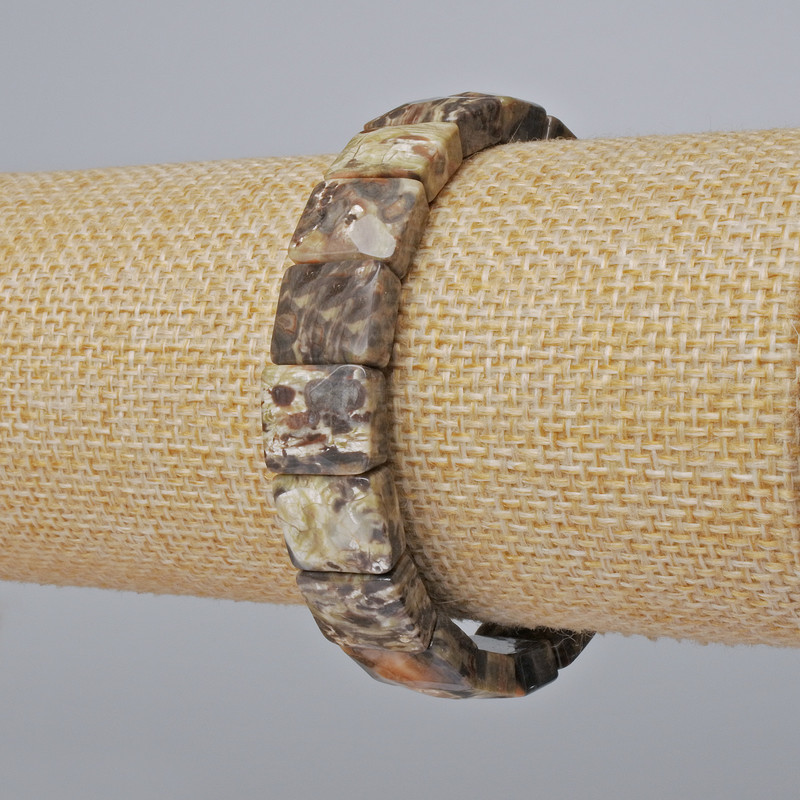 Bransoletka z jaspisu pejzażowego, naturalny kamień, prostokątne fasetowane ogniwa, rozmiar 12×10 mm, długość 18 cm ± (rozciągliwy)