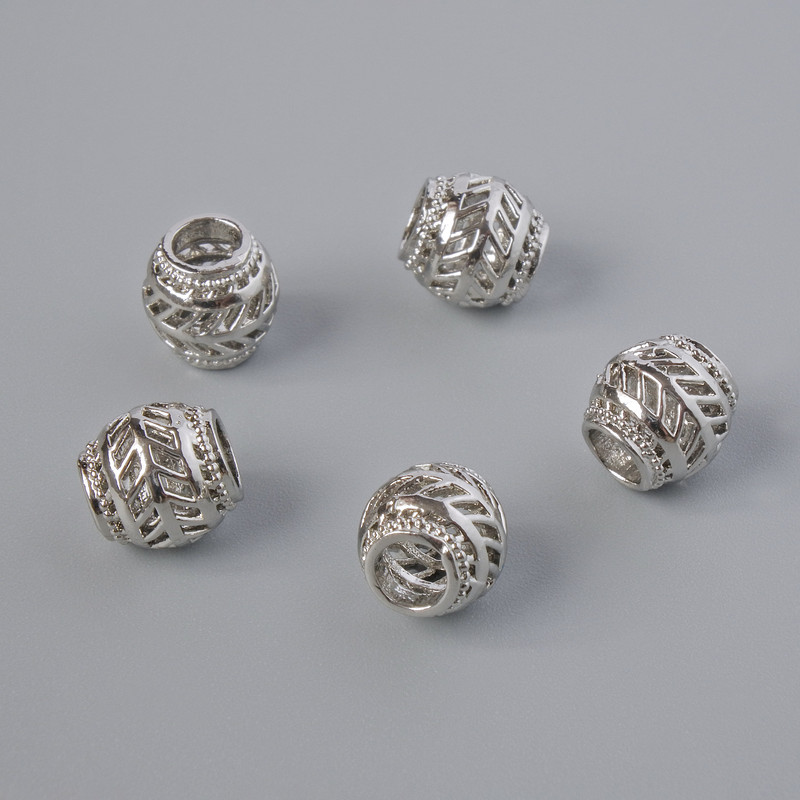 Wstawka koralikowa, średnica 7×7 mm, otwór o średnicy 3,3 mm, kolor metalu: srebrny, 1 szt.