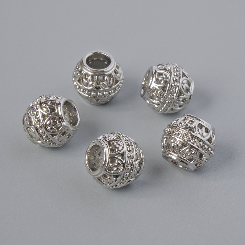 Srebrzysta wstawka koralikowa, średnica 6,5×7,5 mm, otwór 3,3 mm, kolor metalu: srebrzysty, 1 szt.