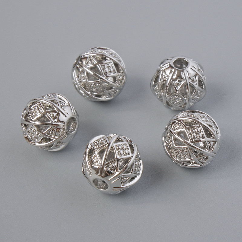 Wstawka koralikowa, średnica 8 mm, otwór 2 mm, kolor metalu: srebrny, 1 szt.