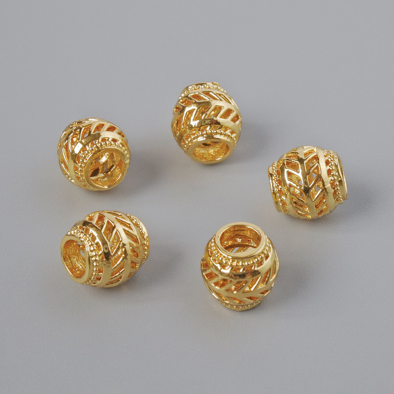 Koralik-wkładka, średnica 7×7 mm, otwór 3–4 mm, złoty kolor metalu, 1 szt.