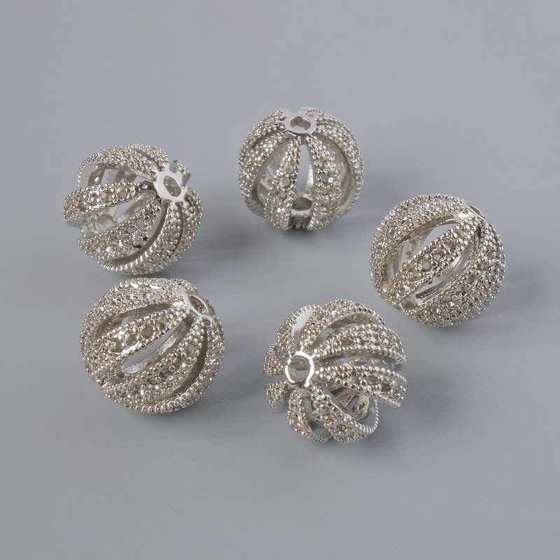 Koralik-wstawka, średnica 11,5×12 mm, otwór 2 mm, srebrny kolor metalu, 1 szt.