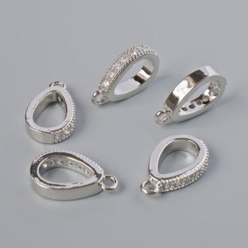 Baza pod wisiorek z białymi cyrkoniami, srebrzysty kolor metalu, średnica 15x3 mm ± 1 szt.