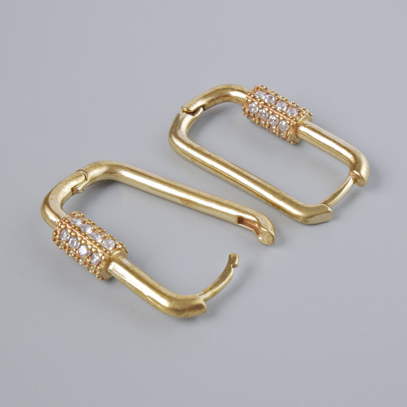Haki kongijskie do kolczyków z białymi cyrkoniami, ciemnozłoty kolor metalu, para 21×11 mm