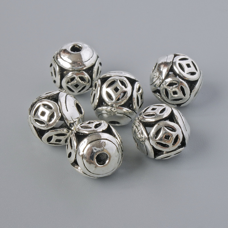 Okucia – wkładka koralikowa, średnica 10 mm, otwór 2 mm, kolor metalu srebrny, 6 sztuk