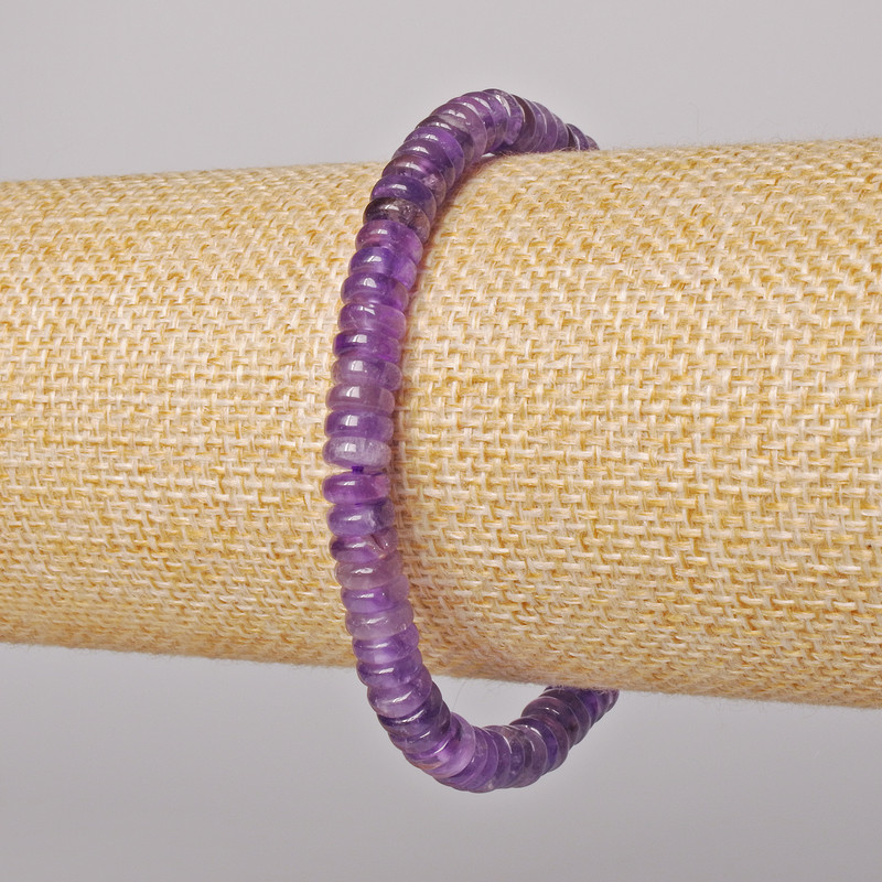Bransoletka z naturalnego ametystu, gładkie rondelki, średnica 6×2 mm, długość 18 cm ± (rozciągliwa)