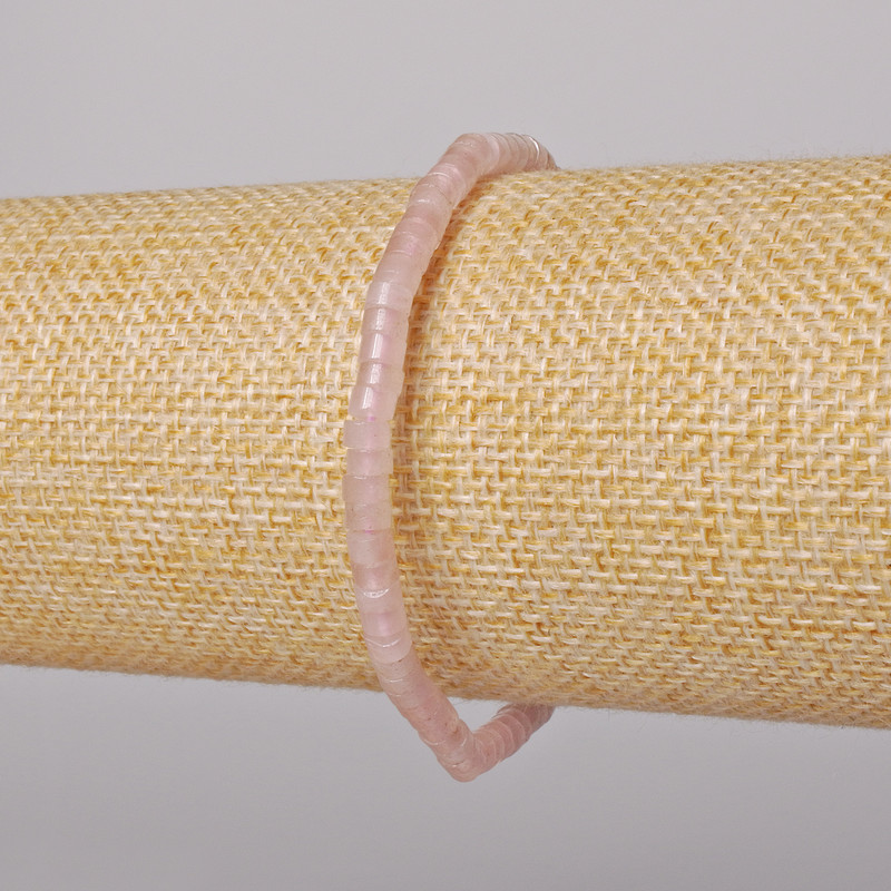 Bransoletka z różowego kwarcu, naturalny kamień, drobno szlifowana o wymiarach 4×2 mm, długość 18 cm (elastyczna)