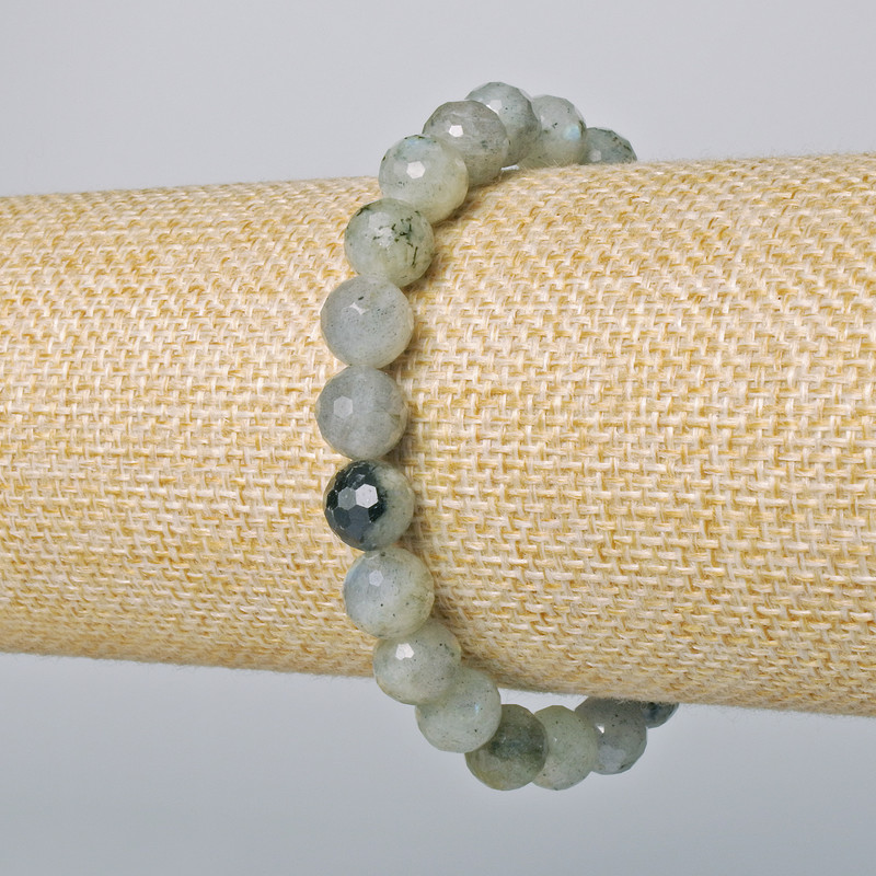 Bransoletka z labradorytu, naturalny kamień, fasetowana kulka o średnicy 8 mm, długość 18 cm, elastyczna