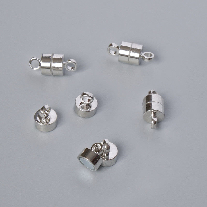 Zapięcie magnetyczne do biżuterii, średnica 12×6 mm, kolor metalu: srebrny, 1 szt.