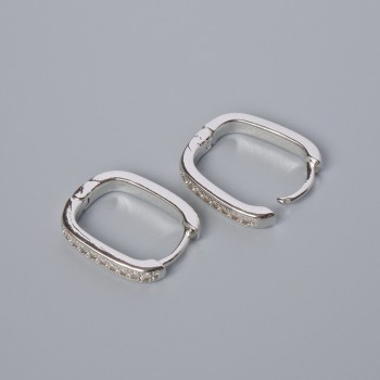 Bigle Congo do kolczyków z białymi cyrkonami, srebrzysty kolor metalu 16×13×3 mm para