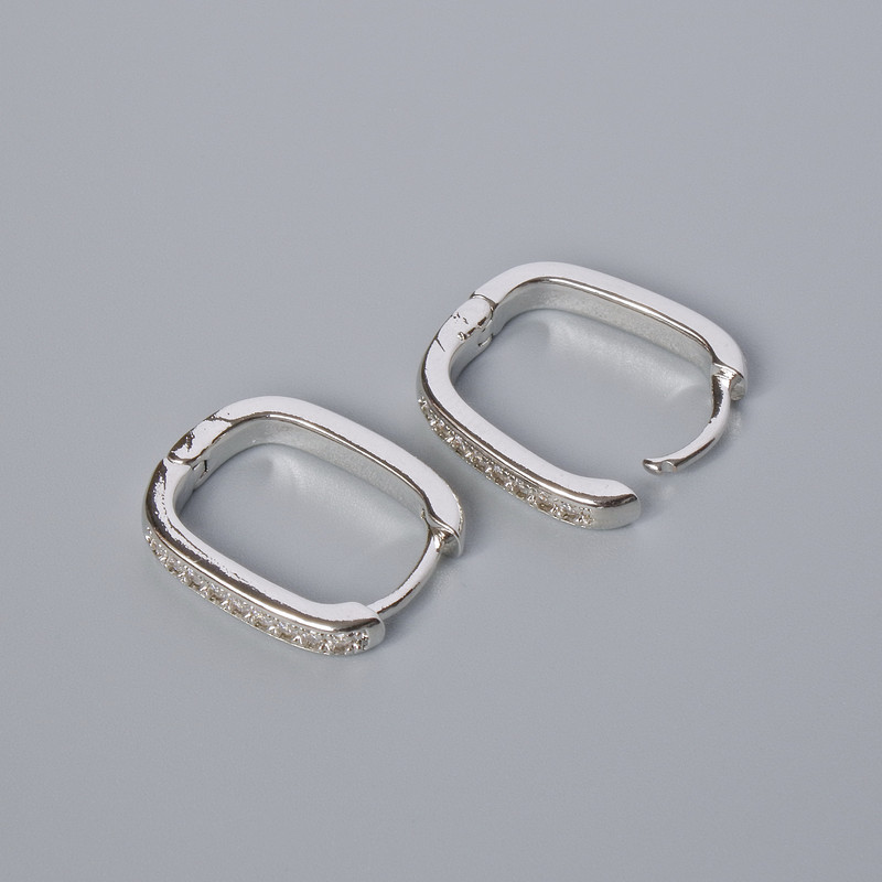Bigle Congo do kolczyków z białymi cyrkonami, srebrzysty kolor metalu 16×13×3 mm para