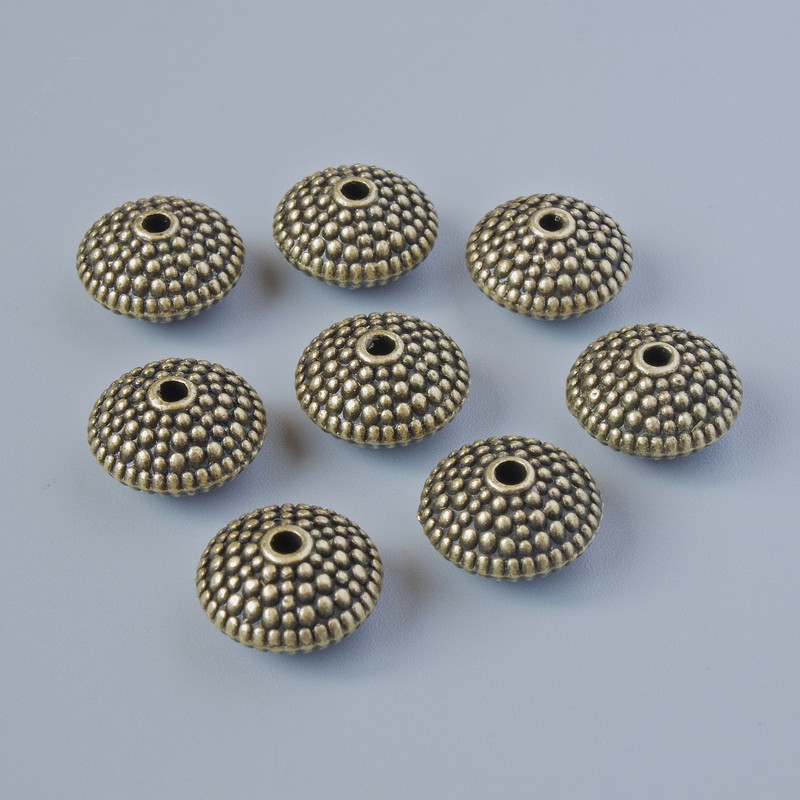 Brązowe wkładki koralikowe, średnica 11,5×6,5 mm, otwór 1,9 mm, zestaw 8 szt. +/- kolor mosiężny metalu