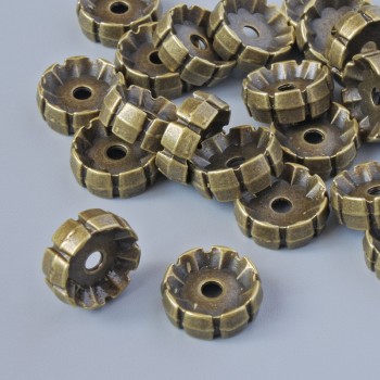 Brązowa koralika-wstawka o średnicy 10×3,5 mm, średnica otworu 2 mm, fasetowana, 22 szt. ±, kolor metalu: brązowy