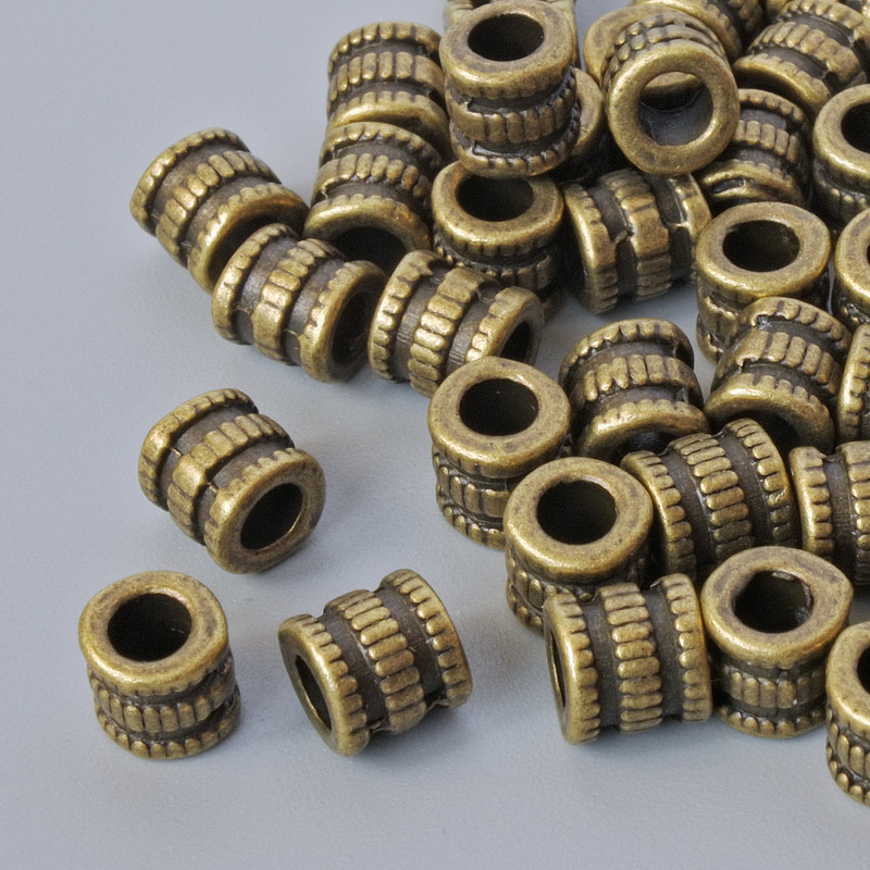 Koralik-wstawka z metalem w kolorze brązowym, średnica 5 mm, średnica otworu 2,7 mm, zestaw 32 szt., kolor metalu: brązowy