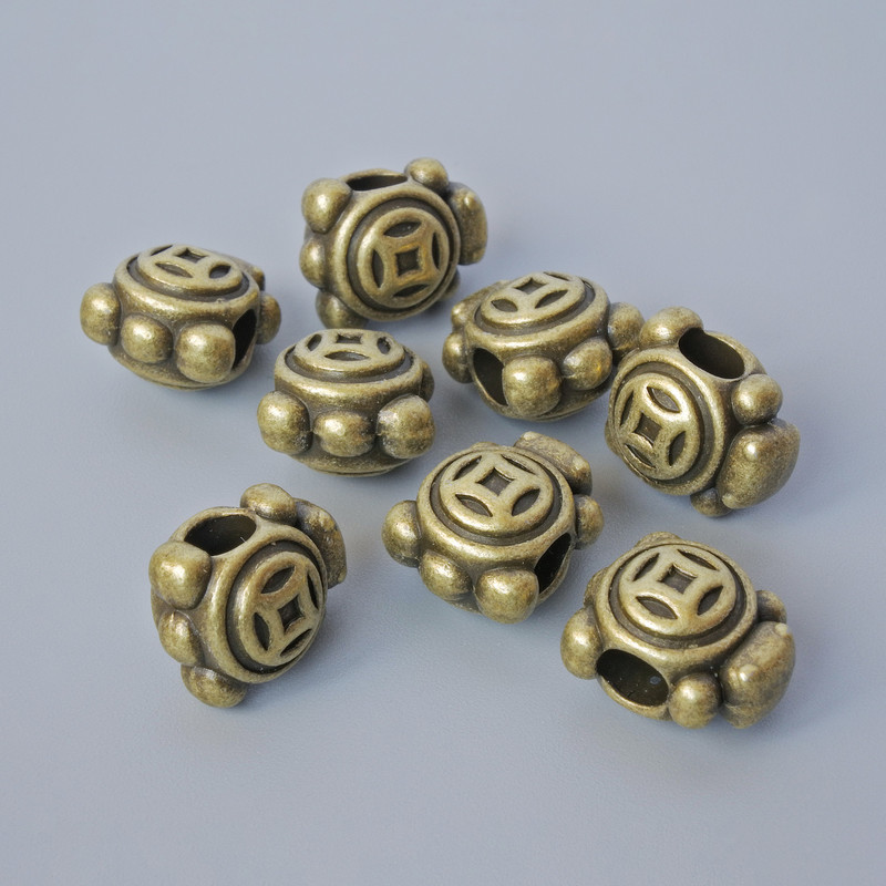 Koralik-wkładka, wymiary 12×10×8 mm, średnica otworu 3,8 mm, opakowanie 8 szt. ±, kolor metalu brązowy