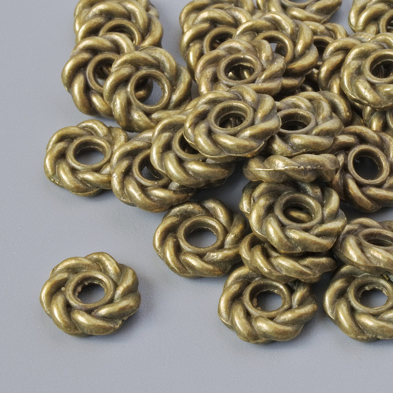 Koraliki-wstawki do biżuterii, średnica 8×2 mm, średnica otworu 2,2 mm, opakowanie 42 szt. ±, kolor metalu brązowy