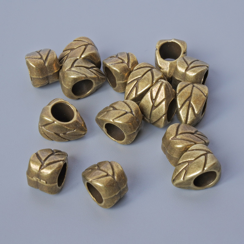 Koralik-wstawka «Liść», wymiary 10×6 mm, 5×7 mm, średnica otworu 4,5 mm, opakowanie 15 szt. ±, kolor metalu brązowy