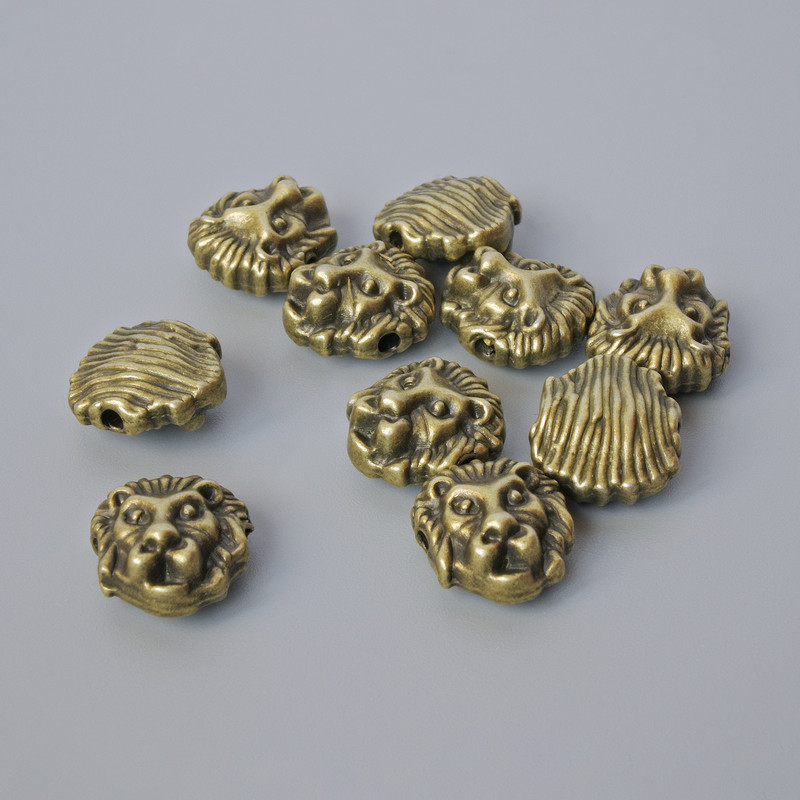 Koralik-wstawka «Lew», średnica 12×11×6 mm, średnica otworu 1,7 mm, opakowanie 10 szt. ±, kolor metalu brązowy