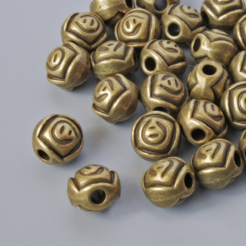 Furnitura koralik-wstawka „Róża”, średnica 7x6,5 mm, średnica otworu 2 mm, opakowanie 28 szt ± kolor brązowy metalu