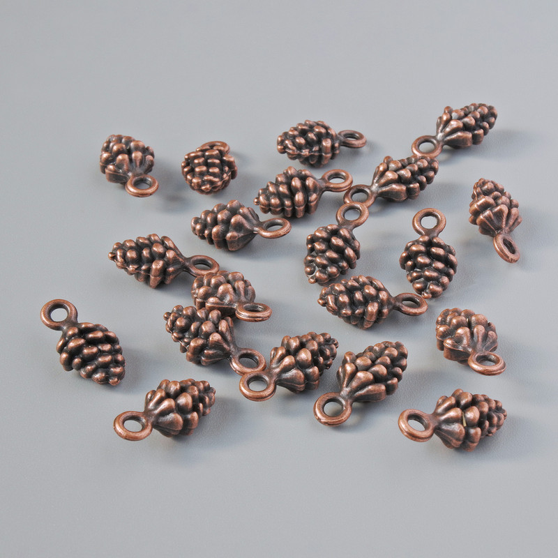 Zawieszka do biżuterii «Szyszka», średnica 13×7 mm, średnica otworu 1,7 mm, opakowanie 20 szt. ±, kolor metalu: miedź