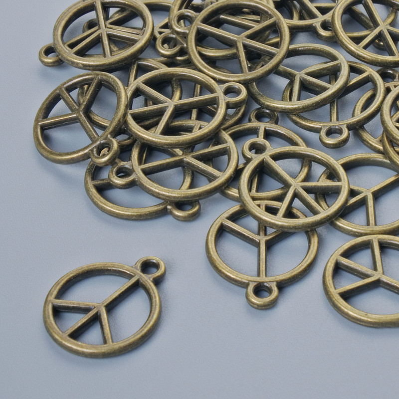 Zawieszka jubilerska „Znak Pokoju”, średnica 14,5×12 mm, średnica otworu 1,5 mm, opakowanie 30 szt. ±, kolor metalu: brązowy