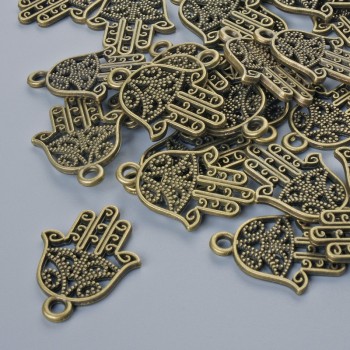 Zawieszka jubilerska 'Hamsa', średnica 21×15 mm, otwór 1,7 mm, wykończenie 24 szt. ± kolor metalu brązowy