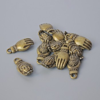 Zawieszka „Dłoń Buddy”, średnica 18×8,5 mm, otwór 2 mm, opakowanie 13 szt. ±, kolor metalu brązowy