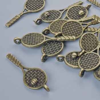 Okucia biżuteryjne – Zawieszka „Rakietka”, średnica 29×10 mm, średnica otworu 1,8 mm, opakowanie 17 szt. ±, kolor metalu brązowy