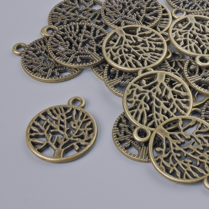 Zawieszka do biżuterii «Drzewo», wymiary 20×16,5 mm, średnica otworu 2 mm, opakowanie 16 szt. ±, brązowy kolor metalu