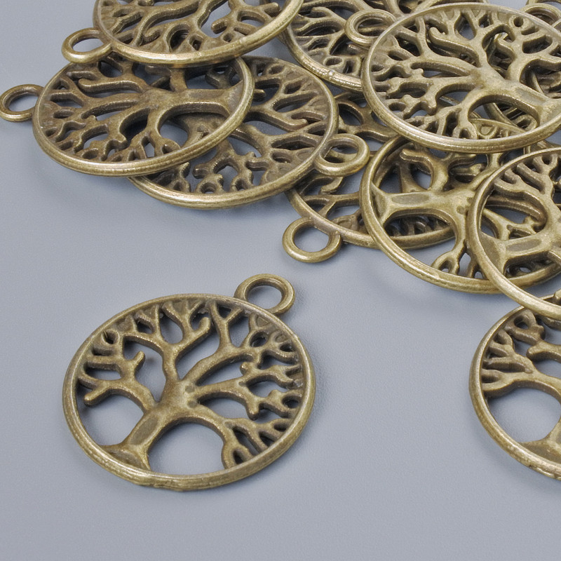 Zawieszka „Drzewo”, 24×20 mm, otwór 2,7 mm, opakowanie 13 szt. ±, kolor metalu: mosiężny
