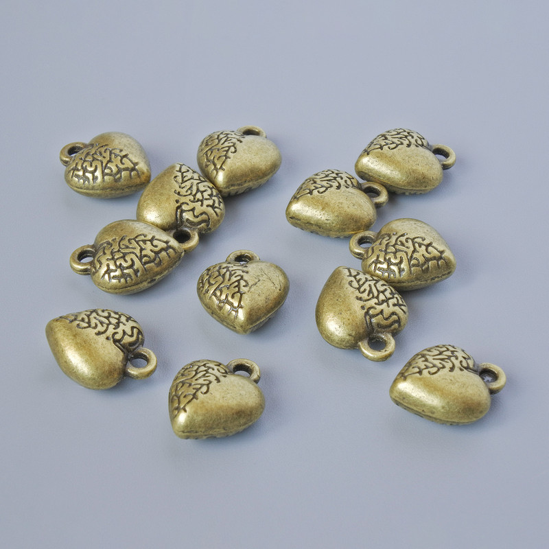 Zawieszka do biżuterii «Serce», wymiary 12×9,5 mm, średnica otworu 1,7 mm, opakowanie 12 szt. ±, kolor metalu: brązowy