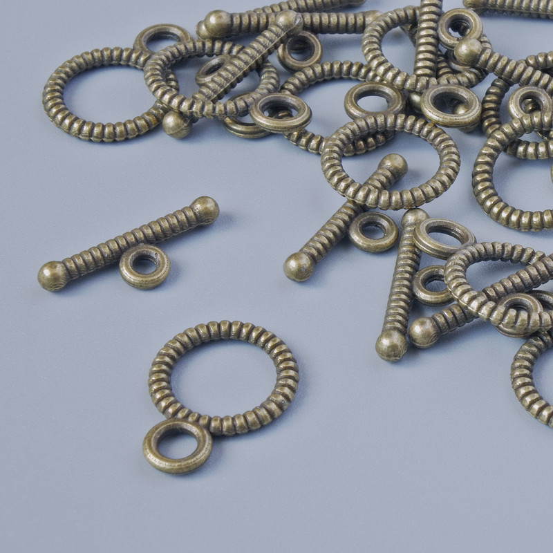Zapięcie biżuteryjne, średnica 10 mm, 14,5 mm, średnica otworu 2,1 mm, opakowanie 14 sztuk, kolor metalu brązowy