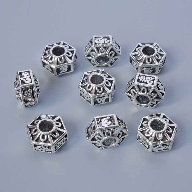 Koraliki-wkładki, średnica 7×10 mm, otwór 3,5 mm, opakowanie 9 szt., waga ±20 g, kolor metalu: srebrzysty